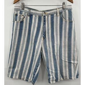 Vintage Today's News Denim Shorts Blue White‎ Striped 90s 36x12 Baggy Skate